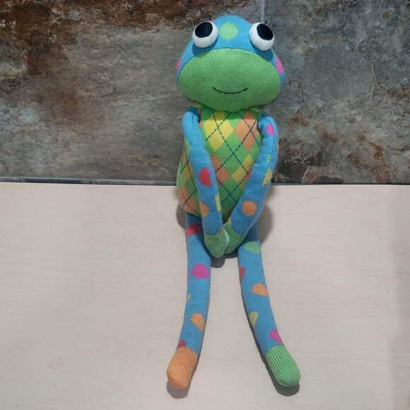SCM Designs Knit Sock Frog Yellow Blue Stuffed Animal Plush Polka Dots 2011 - Picture 12 of 12